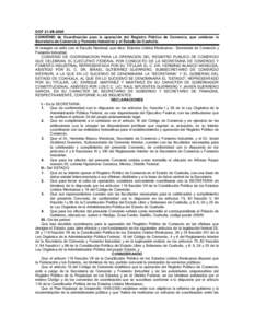 DOF 21-XII-2000 CONVENIO de Coordinación para la operación del Registro Público de Comercio, que celebran la Secretaría de Comercio y Fomento Industrial y el Estado de Coahuila. Al margen un sello con el Escudo Nacio