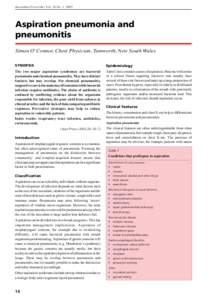 Australian Prescriber Vol. 26 No[removed]Aspiration pneumonia and pneumonitis Simon O’Connor, Chest Physician, Tamworth, New South Wales SYNOPSIS