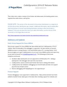 CodeDynamicsRelease Notes Updated: November 2016 These release notes contain a summary of new features and enhancements, late-breaking product issues, migration from earlier releases, and bug fixes.