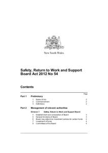 New South Wales  Safety, Return to Work and Support Board Act 2012 No 54  Contents