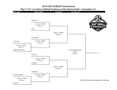 2014 SEC Softball Tournament May 7-10 • Carolina Softball Stadium at Beckham Field • Columbia, S.C. Wed., May 7 Thurs., May 8