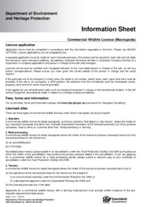 Department of Environment and Heritage Protection Information Sheet Commercial Wildlife Licence (Macropods) Licence application