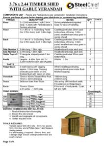 3.76 X 2.44 TIMBER SHED WITH VERANDAH INSTALLATION INSTRUCTIONS