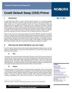 Nomura Fixed Income Research  Credit Default Swap (CDS) Primer