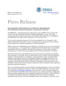 2013 FEMA Individual and Community Preparedness Awards Press Release