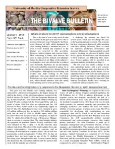 University of Florida Cooperative Extension Service  THE BIVALVE BULLETIN Sunray Venus Clams—From