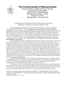 The Commonwealth of Massachusetts Executive Office of Health and Human Services Department of Public Health Bureau of Environmental Health 250 Washington Street, 7th Floor Boston, MA 02108