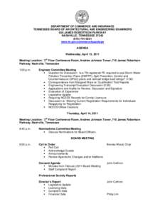 DEPARTMENT OF COMMERCE AND INSURANCE TENNESSEE BOARD OF ARCHITECTURAL AND ENGINEERING EXAMINERS 500 JAMES ROBERTSON PARKWAY NASHVILLE, TENNESSEE[removed]3221 www.tn.gov/commerce/boards/ae