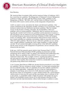 Dear Members, The American Heart Association (AHA) and the American College of Cardiology (ACC) have issued four new guidelines: The Management of Cholesterol, Lifestyle Management to Reduce CV Risk, and, along with The 