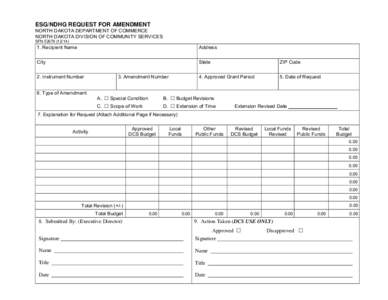 ESG/NDHG REQUEST FOR AMENDMENT  NORTH DAKOTA DEPARTMENT OF COMMERCE NORTH DAKOTA DIVISION OF COMMUNITY SERVICES SFN[removed])