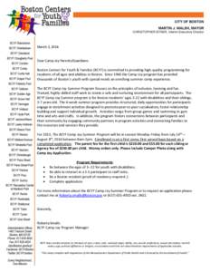 March 3, 2014  Dear Camp Joy Parents/Guardians: Boston Centers for Youth & Families (BCYF) is committed to providing high-quality programming for residents of all ages and abilities in Boston. Since 1946 the Camp Joy pro