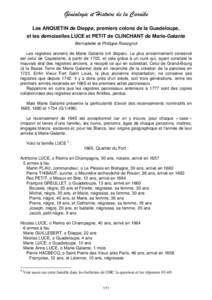 Généalogie et Histoire de la Caraïbe Les ANQUETIN de Dieppe, premiers colons de la Guadeloupe, et les demoiselles LUCE et PETIT de CLINCHANT de Marie-Galante Bernadette et Philippe Rossignol Les registres anciens de M