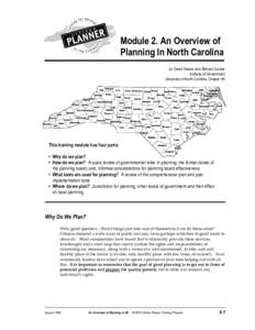 Module 2. An Overview of Planning In North Carolina by David Owens and Richard Ducker Institute of Government University of North Carolina, Chapel Hill
