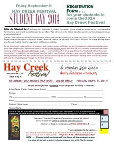 Friday, September 5th  HAY CREEK FESTIVAL STUDENT DAY 2014
