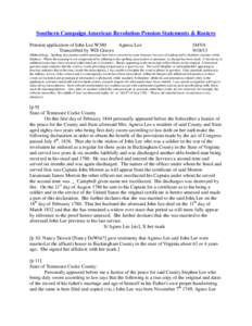 Southern Campaign American Revolution Pension Statements & Rosters Pension application of John Lee W380 Agness Lee Transcribed by Will Graves  f44VA