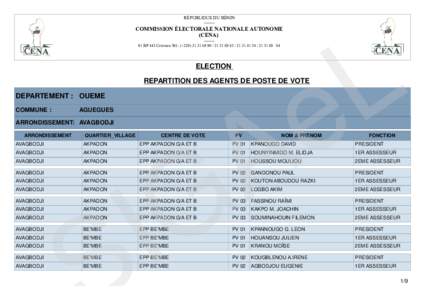 RÉPUBLIQUE DU BÉNINCOMMISSION ÉLECTORALE NATIONALE AUTONOME (CENA) -------