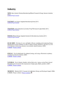 Industry NIWE: New Induction Wireless Manufacturing Efficient Process for Energy Intensive Industries[removed]CORDIS/Project website  LOCIMAP: Low Carbon Integrated Manufacturing Parks (2011)