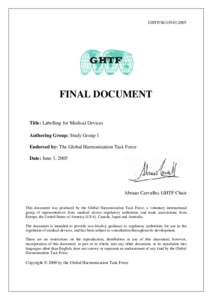 GHTF SG1 - Labelling of Medical Devices - June 2005