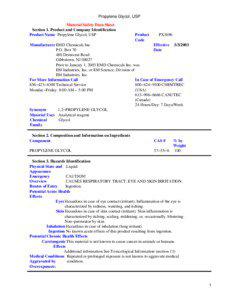 Propylene Glycol, USP Material Safety Data Sheet Section 1. Product and Company Identification