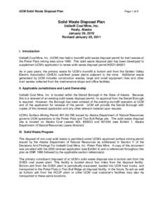 UCM Solid Waste Disposal Plan  Page 1 of 6 Solid Waste Disposal Plan Usibelli Coal Mine, Inc.