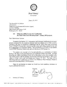 Brad Hemy Governor January 20, 2010 The Honorable Lisa Jackson Administrator United States Environmental Protection Agency