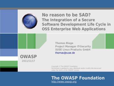 No reason to be SAD? The Integration of a Secure Software Development Life Cycle in OSS Enterprise Web Applications  OWASP