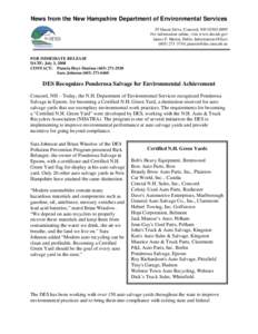 News from the New Hampshire Department of Environmental Services 29 Hazen Drive, Concord, NH[removed]For information online, visit www.des.nh.gov James P. Martin, Public Information Officer[removed]; jmartin@des