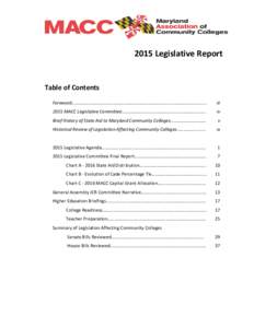 2015 Legislative Report  Table of Contents Foreword…………………………………………………………………………….…………………….....  iii