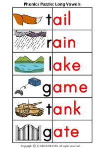 Phonics Puzzle: Long Vowels  tail rain lake game