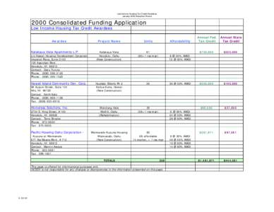 Low Income Housing Tax Credit Awardees January 2000 Allocation Round 2000 Consolidated Funding Application  Low Income Housing Tax Credit Awardees