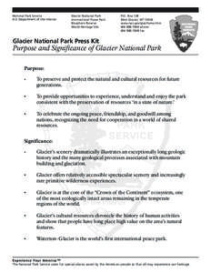 National Park Service U.S. Department of the Interior Glacier National Park International Peace Park Biosphere Reserve