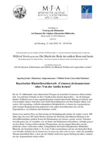 Einladung zu  Vortrag mit Diskussion im Museum für Abgüsse Klassischer Bildwerke Meiserstraße 10, 80333 München Eintritt frei