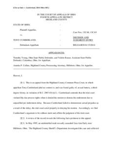 [Cite as State v. Cumberland, 2014-Ohio[removed]IN THE COURT OF APPEALS OF OHIO FOURTH APPELLATE DISTRICT HIGHLAND COUNTY STATE OF OHIO,