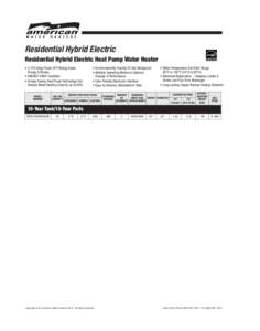 American HPSE10250H045DV Heat Pump Slip Sheet_Layout[removed]:10 PM Page 1  Residential Hybrid Electric Residential Hybrid Electric Heat Pump Water Heater • 2.75 Energy Factor (EF) Rating Saves Energy & Money