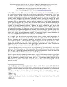 Medicine / Detroit River / Clinical medicine / Health / Intestinal infectious diseases / 182951 cholera pandemic / Cholera outbreaks and pandemics / Gabriel Richard / Detroit / Amherstburg / Windsor /  Ontario / Cholera