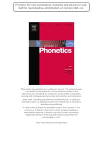 This article was published in an Elsevier journal. The attached copy is furnished to the author for non-commercial research and education use, including for instruction at the author’s institution, sharing with colleag