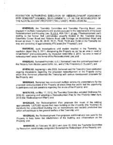 RESOLUTION AUTHORIZING EXECUTION OF REDEVELOPMENT AGREEMENT WITH SOMERSET HOLMDEL DEVELOPMENT I, L.P. AS THE REDEVELOPER OF THE ALCATEL-LUCENT PROPERTY (