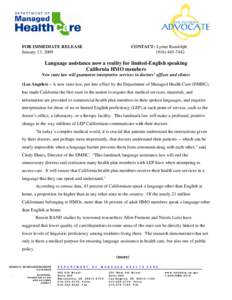 FOR IMMEDIATE RELEASE January 13, 2009 CONTACT: Lynne Randolph[removed]