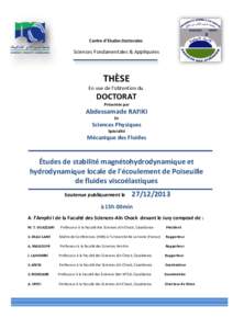 Centre d’Etudes Doctorales  Sciences Fondamentales & Appliquées THÈSE En vue de l’obtention du