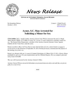 News Release Office of Attorney General Alan Wilson State of South Carolina For Immediate Release October 2, 2014