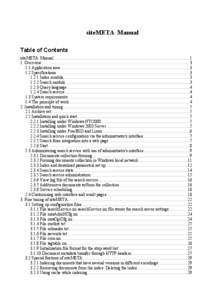 siteMETA Manual Table of Contents siteMETA Manual............................................................................................................................... 1 1. Overview..............................