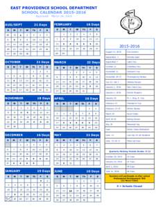 EAST PROVIDENCE SCHOOL DEPARTMENT SCHOOL CALENDARApproved: March 24, 2015 AUG/SEPT