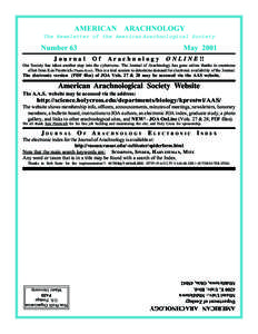 AMERICAN ARACHNOLOGY The Newsletter of the American Arachnological Society Number 63  May 2001