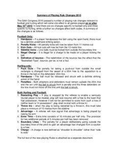 Summary of Playing Rule Changes 2010 The GAA Congress 2010 passed a number of playing rule changes relevant to football and hurling which will come into effect in all games played on or after