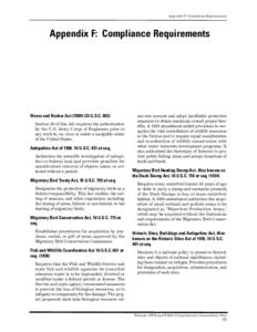 Appendix F: Compliance Requirements  Appendix F: Compliance Requirements Rivers and Harbor Act[removed]U.S.C[removed]Section 10 of this Act requires the authorization