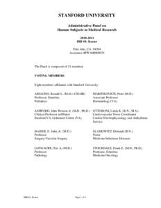 STANFORD UNIVERSITY Administrative Panel on Human Subjects in Medical ResearchIRB #4: Roster Palo Alto, CA 94304