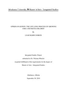 Childhood / Aboriginal peoples in Canada / Central Algonquian languages / First Nations in Manitoba / Métis people / Cree language / Cree / Parenting styles / Parenting / First Nations / Indigenous peoples of the Americas / Americas