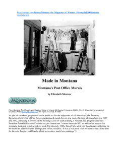 Outline of Montana / Post Office Murals / Granville Stuart / Mural / Billings /  Montana / Missoula /  Montana / Visual arts / Geography of the United States / Montana