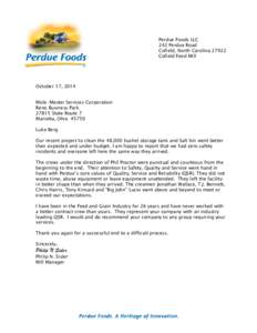 Perdue Foods LLC 242 Perdue Road Cofield, North CarolinaCofield Feed Mill  October 17, 2014