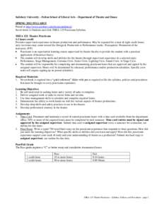 Salisbury University – Fulton School of Liberal Arts – Department of Theatre and Dance SPRING 2012 SYLLABUS Posted at http://www.salisbury.edu/theatreanddance/. Scroll down to Students and click THEA 125 Practicum Sy